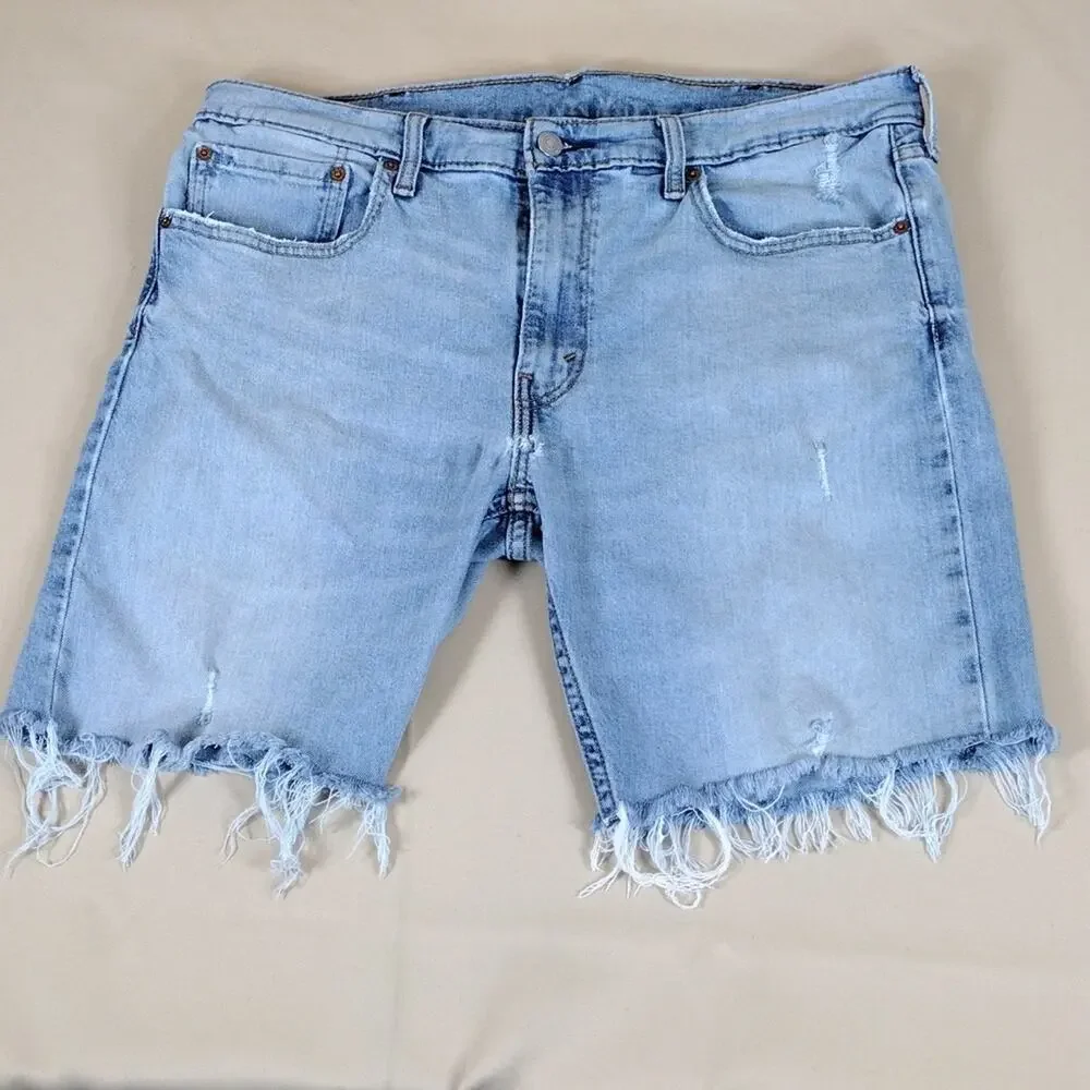 Levi’s Skinny Taper Jeans Men’s 38x32 Light Blue Denim Fringe
